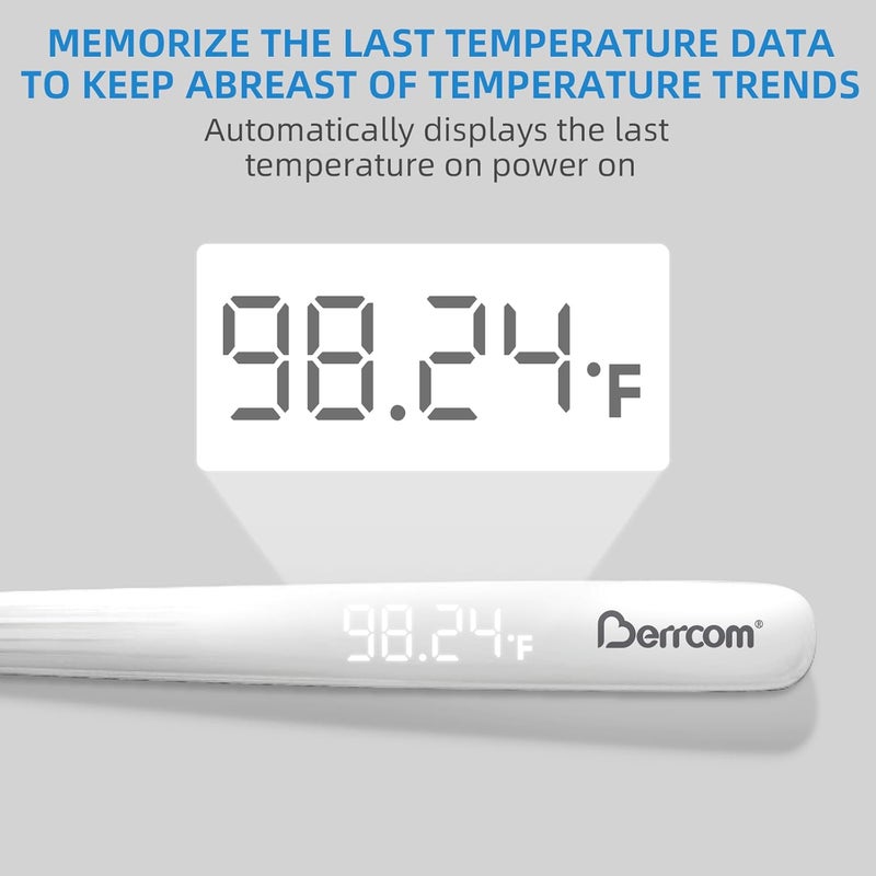 Berrcom Rechargeable Digital Thermometer for Adults and Kids, Medical-Grade Accurate Thermometers with LED Display, Fever Alarm, Fast Reading, Portable - Image 2